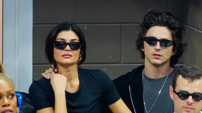 Kylie Jenner and Timothée Chalamet wearing sunglasses