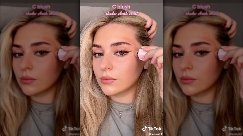 TikTok user @lenakaul applying C blush to their face