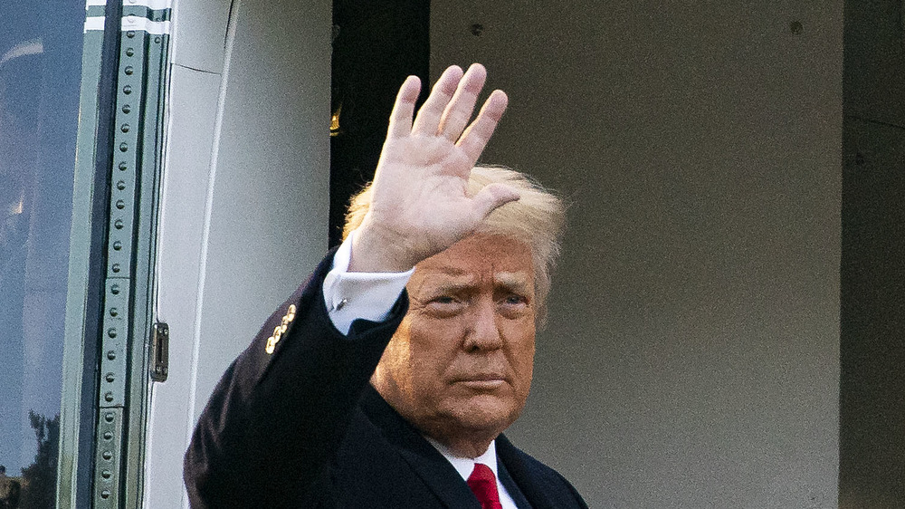 Donald Trump waving from a plane