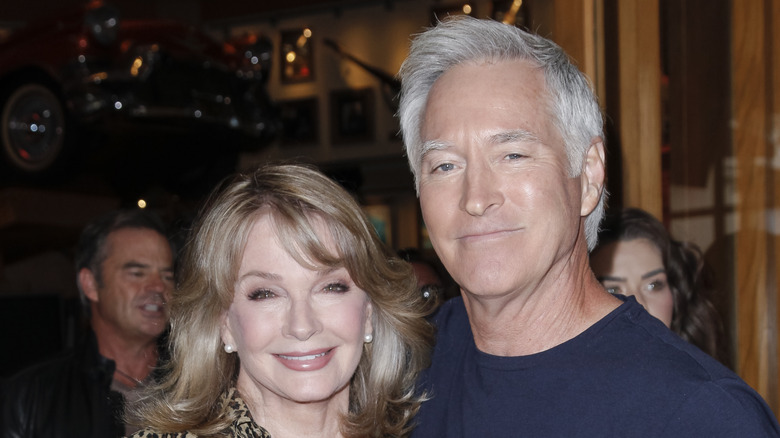 Drake Hogestyn posing with his co-star Deidre Hall of DOOL