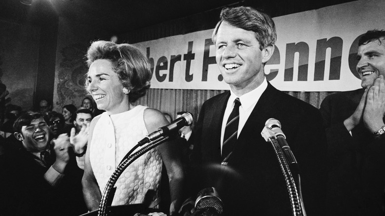 Ethel Kennedy and Robert F. Kennedy at his campaign headquarters.