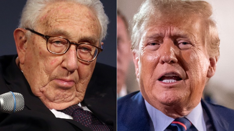 Henry Kissinger at mic;  Donald Trump speaking