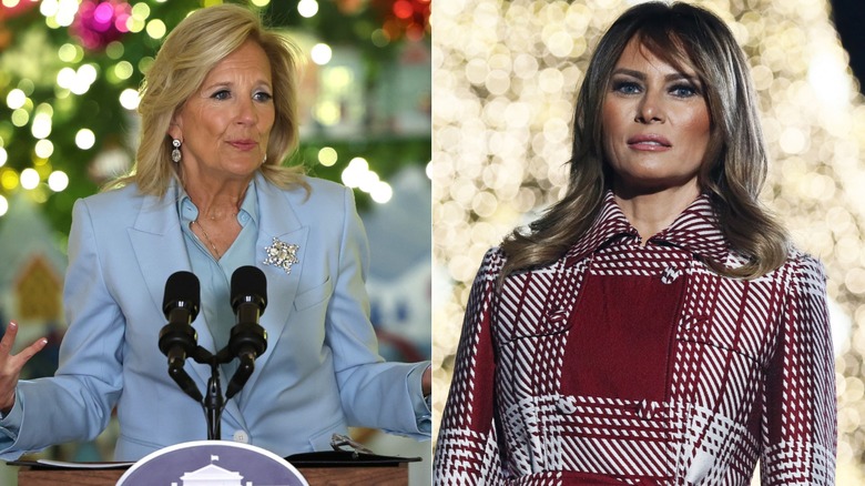 jill biden speaks; melania trump looks forward