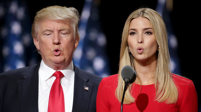 Ivanka Trump and Donald Trump giving a speech