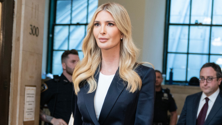 Ivanka Trump walking in courthouse black blazer