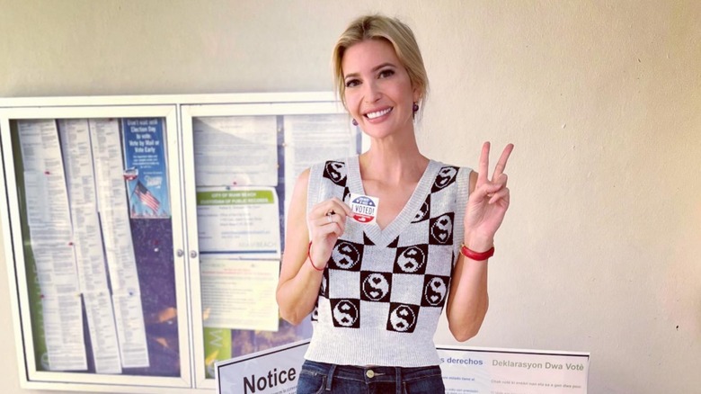 Ivanka Trump smiling, peace sign