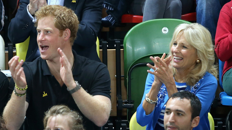 Prince Harry and Jill Biden clapping at event