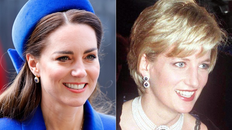 Splite image of Kate Middleton and Princess Diana smiling