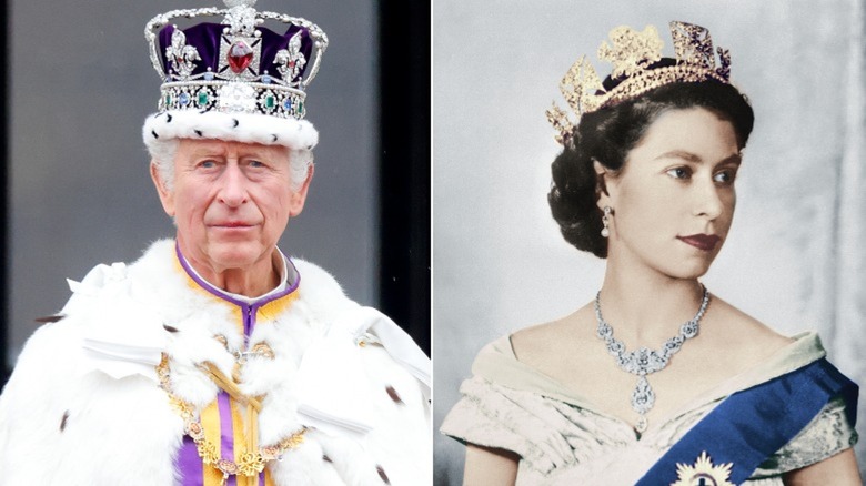 King Charles and Queen Elizabeth wearing crowns