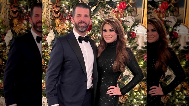 Donald Trump Jr. and Kimberly Guilfoyle pose in front of Christmas tree