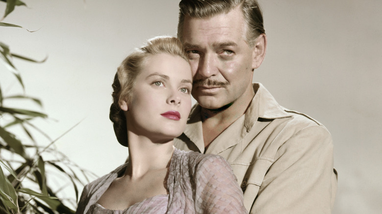 Grace Kelly and Clark Gable posing together during filming for "Mogambo"