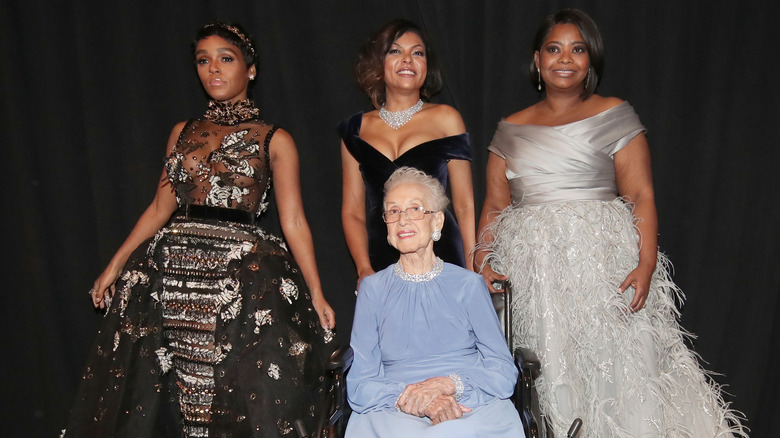 Katherine Johnson with cast of Hidden Figures