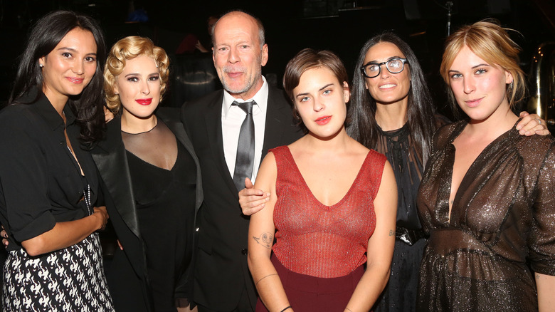 Bruce Willis with Demi Moore, Emma Heming, and three of his daughters