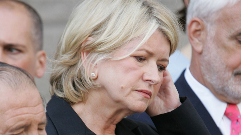 Martha Stewart looks down during New York trial