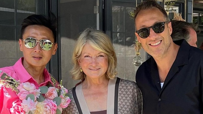 Andy Chia Yu, Martha Stewart, and Dr. Evan Goldstein at joint birthday party