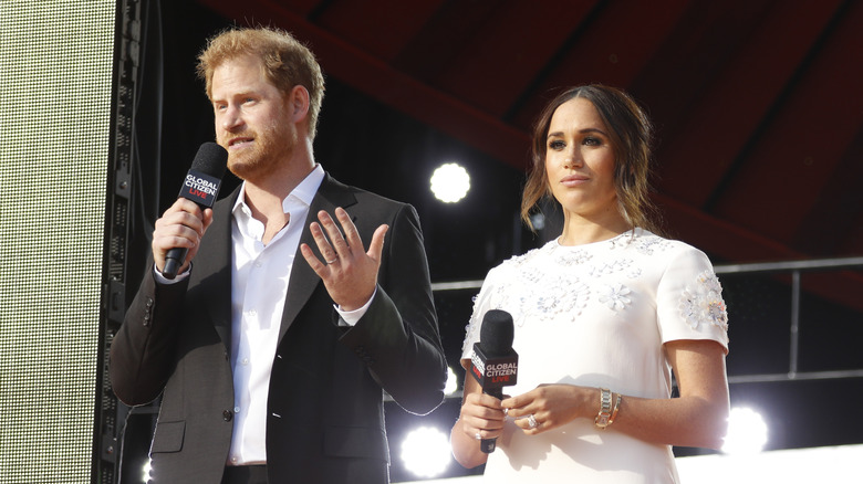 Meghan and Harry speak during Global Citizen Live