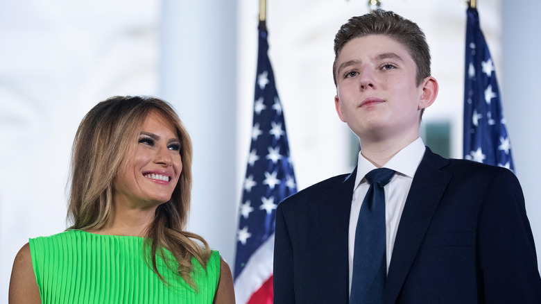 Melania Trump smiling at Barron Trump 