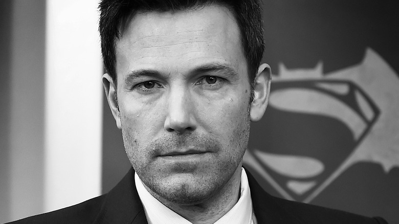 Ben Affleck black and white serious Bruce Wayne