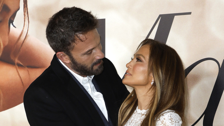 Ben Affleck Jennifer Lopez JLo Bennifer Marry Me premier looking lovingly into each others eyes