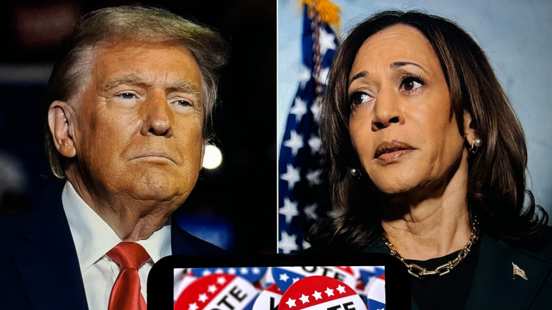 Donald Trump posing alongside Kamala Harris