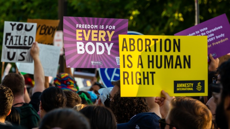 protestors holding pro-abortion signs