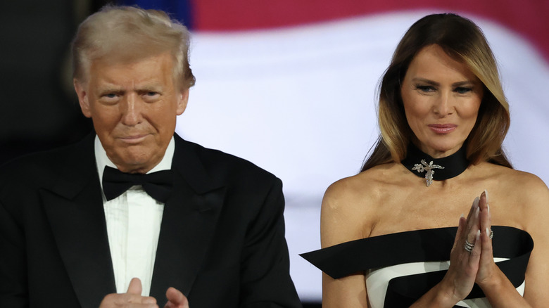 President Donald Trump and his wife Melania Trump smile at the Liberty Inaugural Ball in Washington, DC (2025)