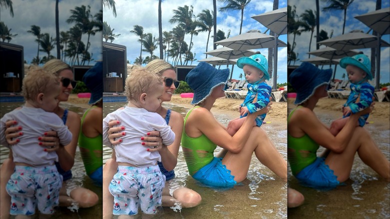 Nicky Hilton Rothschild and Paris Hilton playing with their sons in the sand