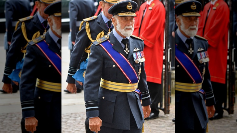 Prince Michael of Kent walking in military uniform