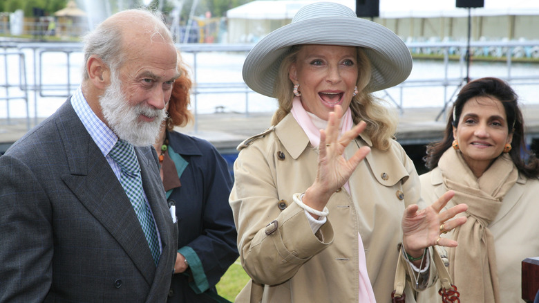 Princess Michael of Kent waving with Prince Michael