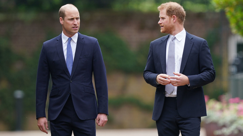 Prince William and Prince Harry walking together in 2021