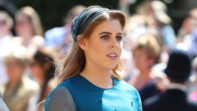 Princess Beatrice arriving at Harry and Meghan's wedding
