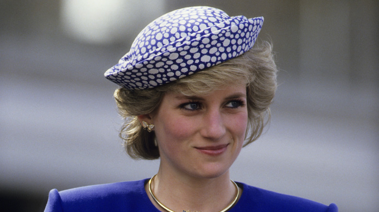 Diana Spencer wearing blue and white