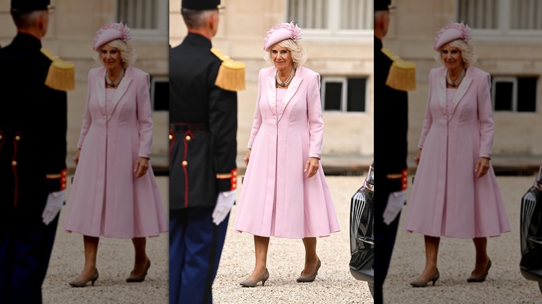 Queen Camilla in a pink outfit 