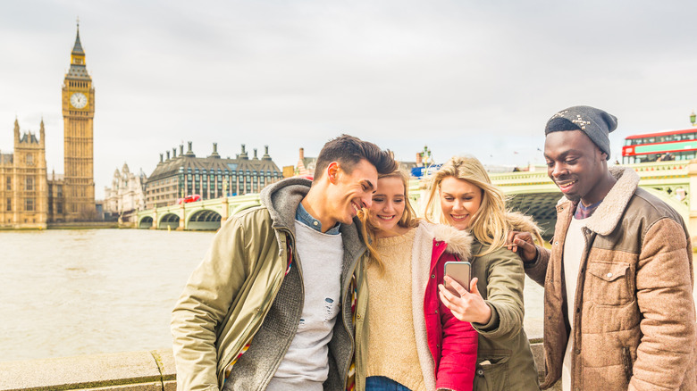 A group of tourists in London, England