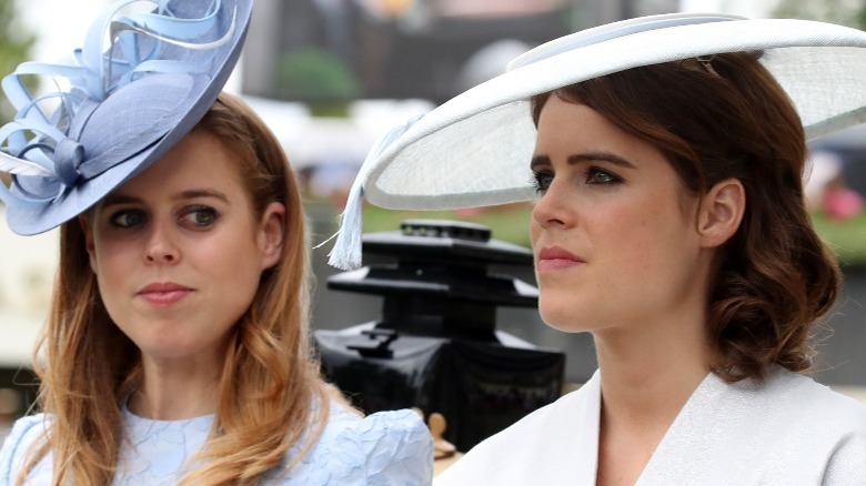 Princesses Eugenie and Beatrice wearing hats