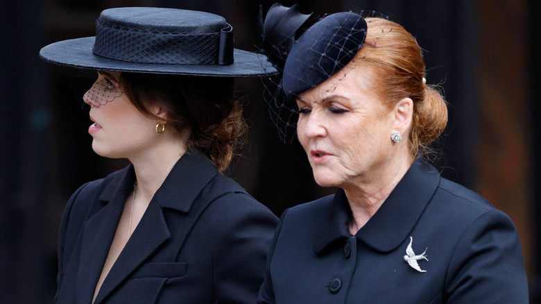 Sarah Ferguson and Princess Eugenie attending the queen's funeral