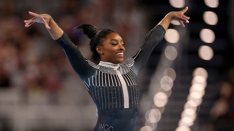 Simone Biles competing in gymnastics