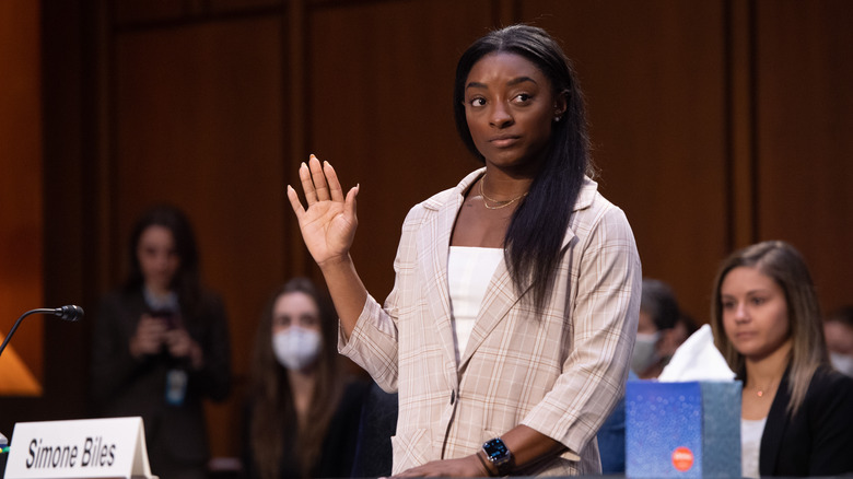 Simone Biles at a congressional hearing