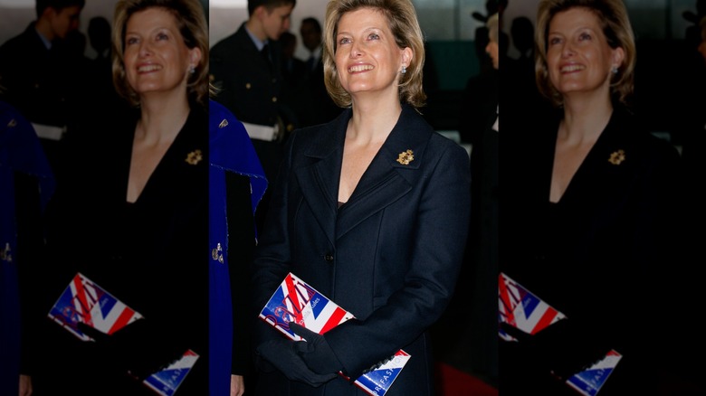 Sophie, Duchess of Edinburgh, holding Union Jack handbag