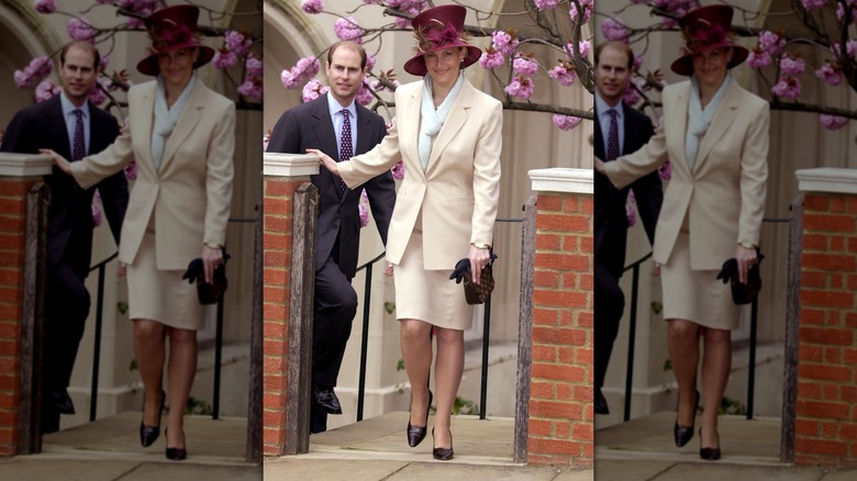 Prince Edward & Sophie, Duchess of Edinburgh, exiting church grounds