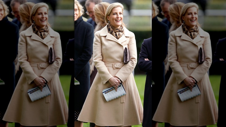 Sophie, Duchess of Edinburgh smiling in beige coat