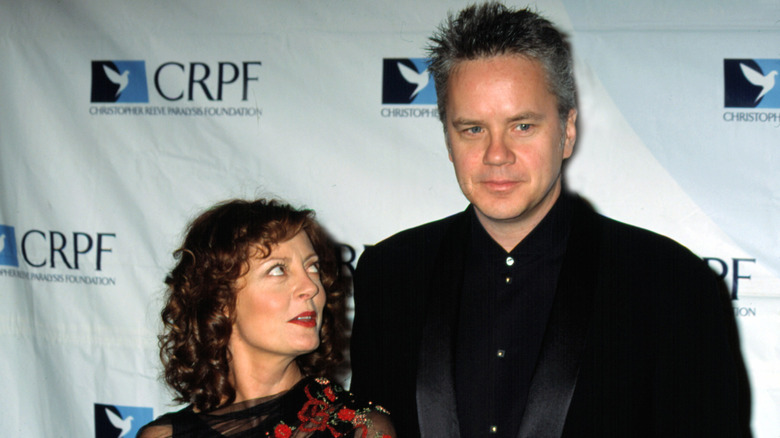 Susan Sarandon looking up at Tim Robbins