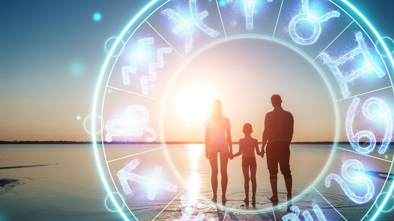 family standing in water