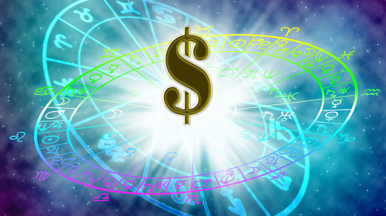 A money sign inside a zodiac circle 