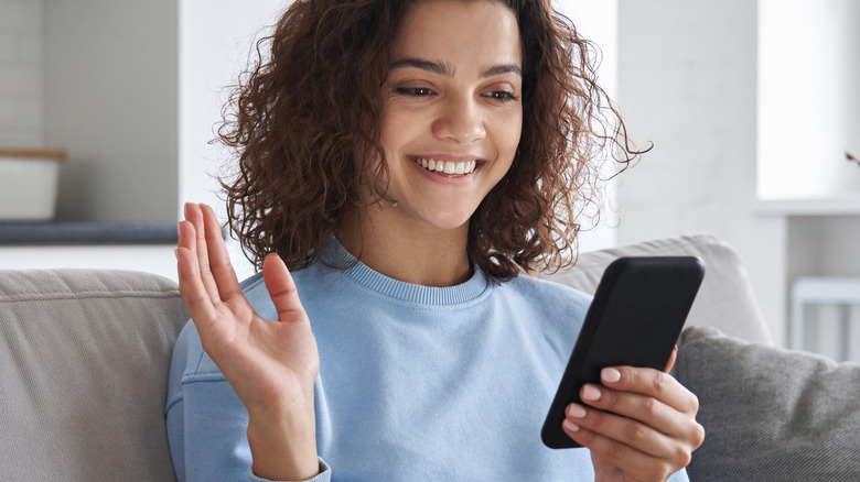 Woman on video call