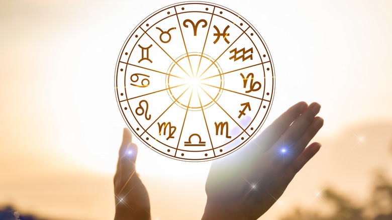 A person and zodiac wheel