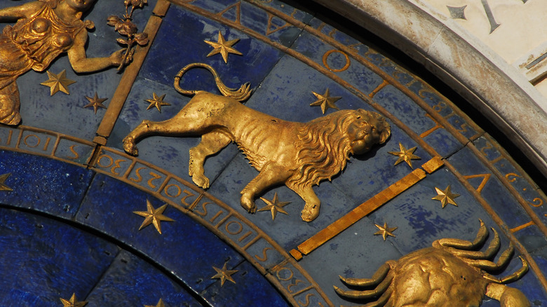 Leo zodiac sign on clock tower 