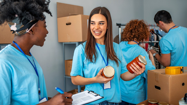 Women volunteering together. 