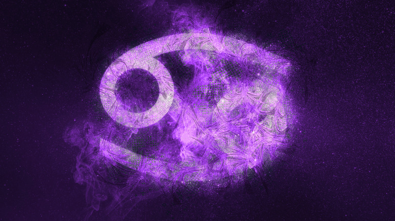 Cancer zodiac sign in glowing purple background