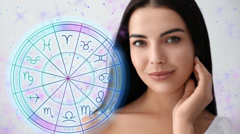 A woman and the zodiac wheel. 